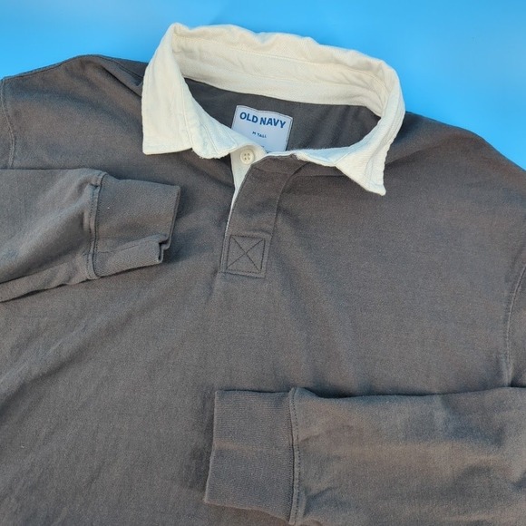 Old Navy Other - Old Navy Mens Gray Long Sleeve Rugby Shirt White Collar Medium Tall MT